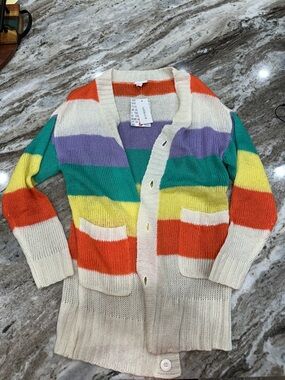 Women's Striped Rainbow Cotton-Blend Cardigan Sweater - Multi